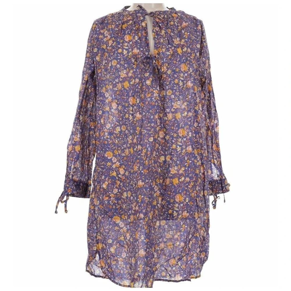J. Crew Tunic W/Tie Belt, Purple Floral Boho Cotton Dress Small Sustainable